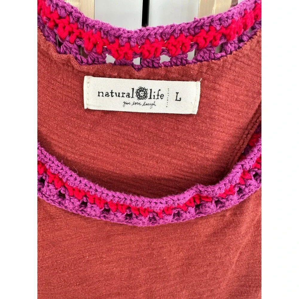 Natural Life Tank Dress Crochet Trim Rust Orange Cotton‎ Size L